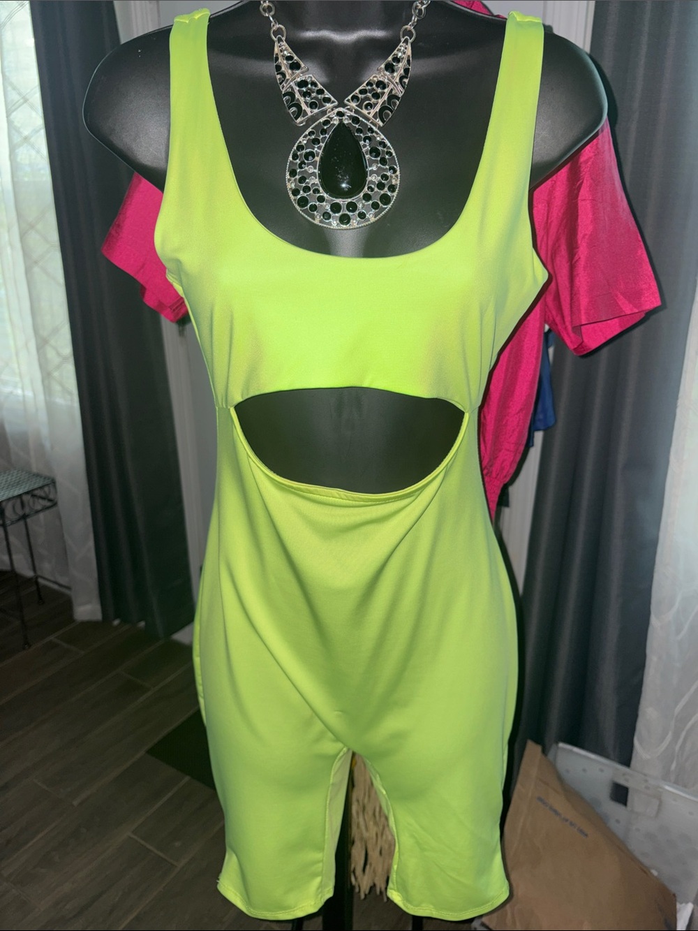 Neon Lime Cutout Tank romper Medium
